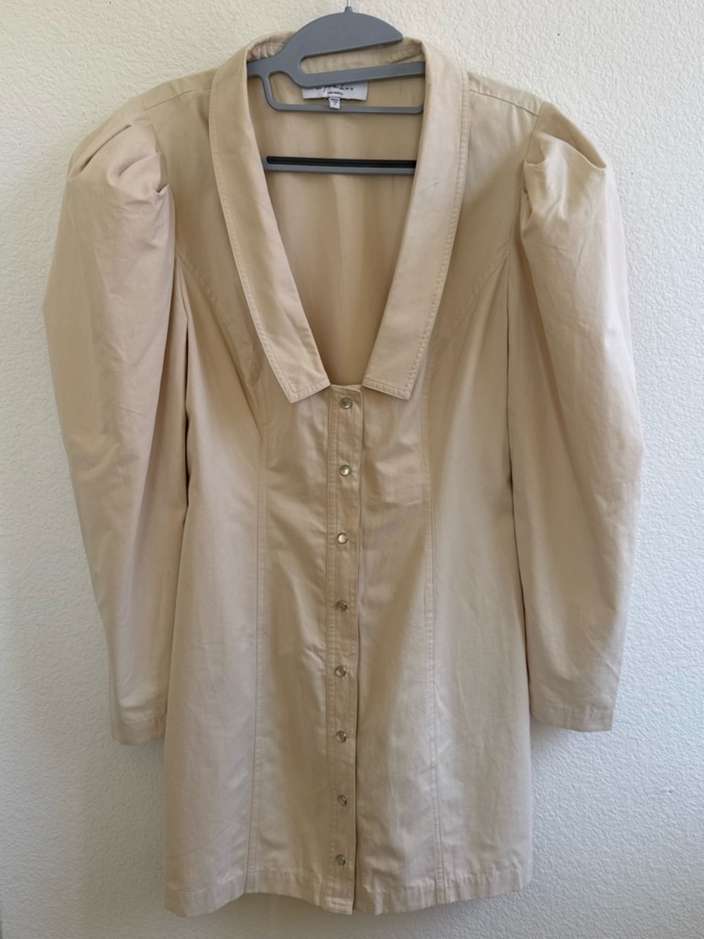 Cream Button-Front Long Sleeve dress